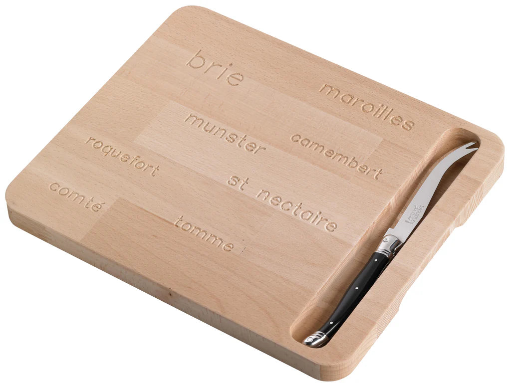 Engraved French Cheeses Board & Knife