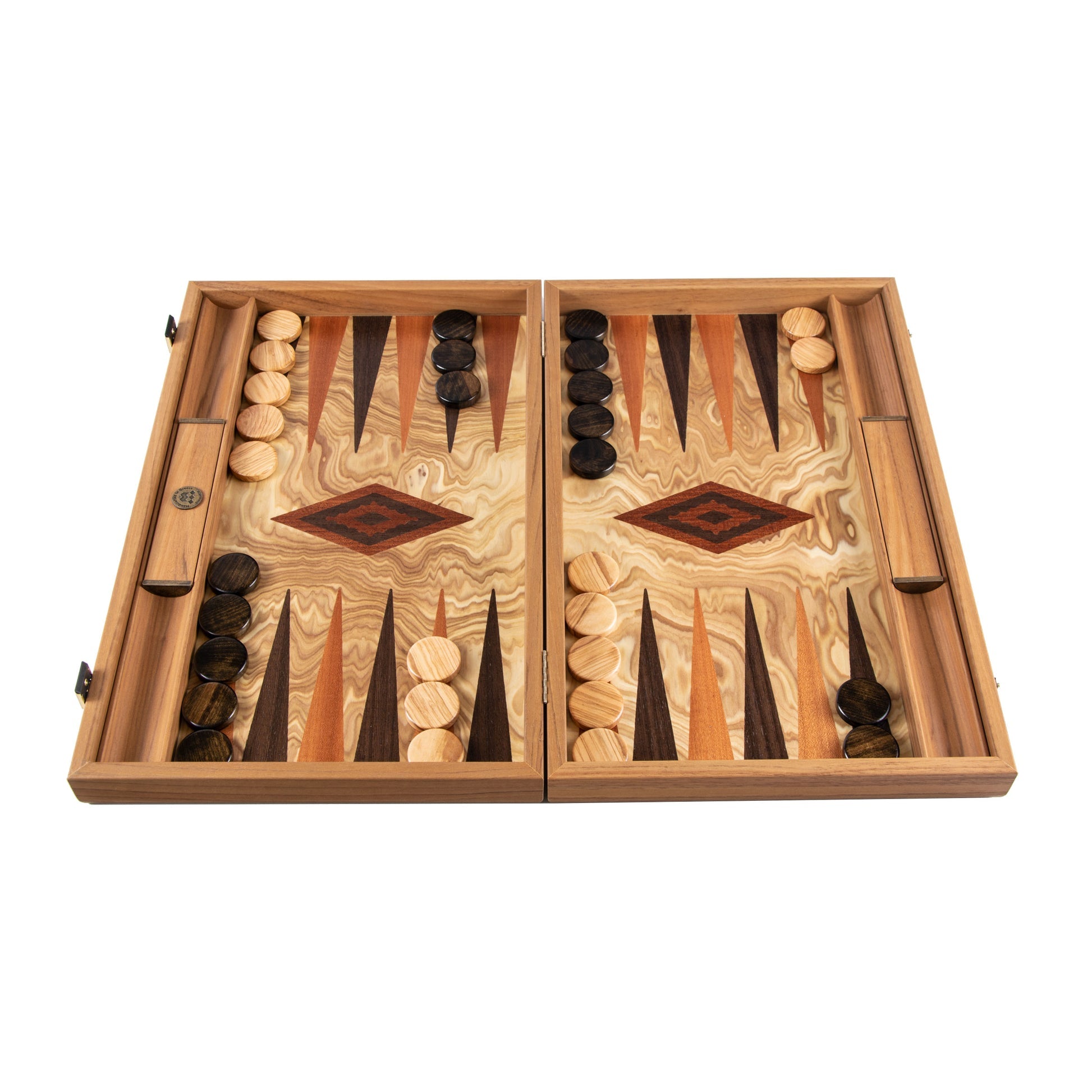 Premium Handcrafted Olive Burl Backgammon Set with Olive Wood Checkers
