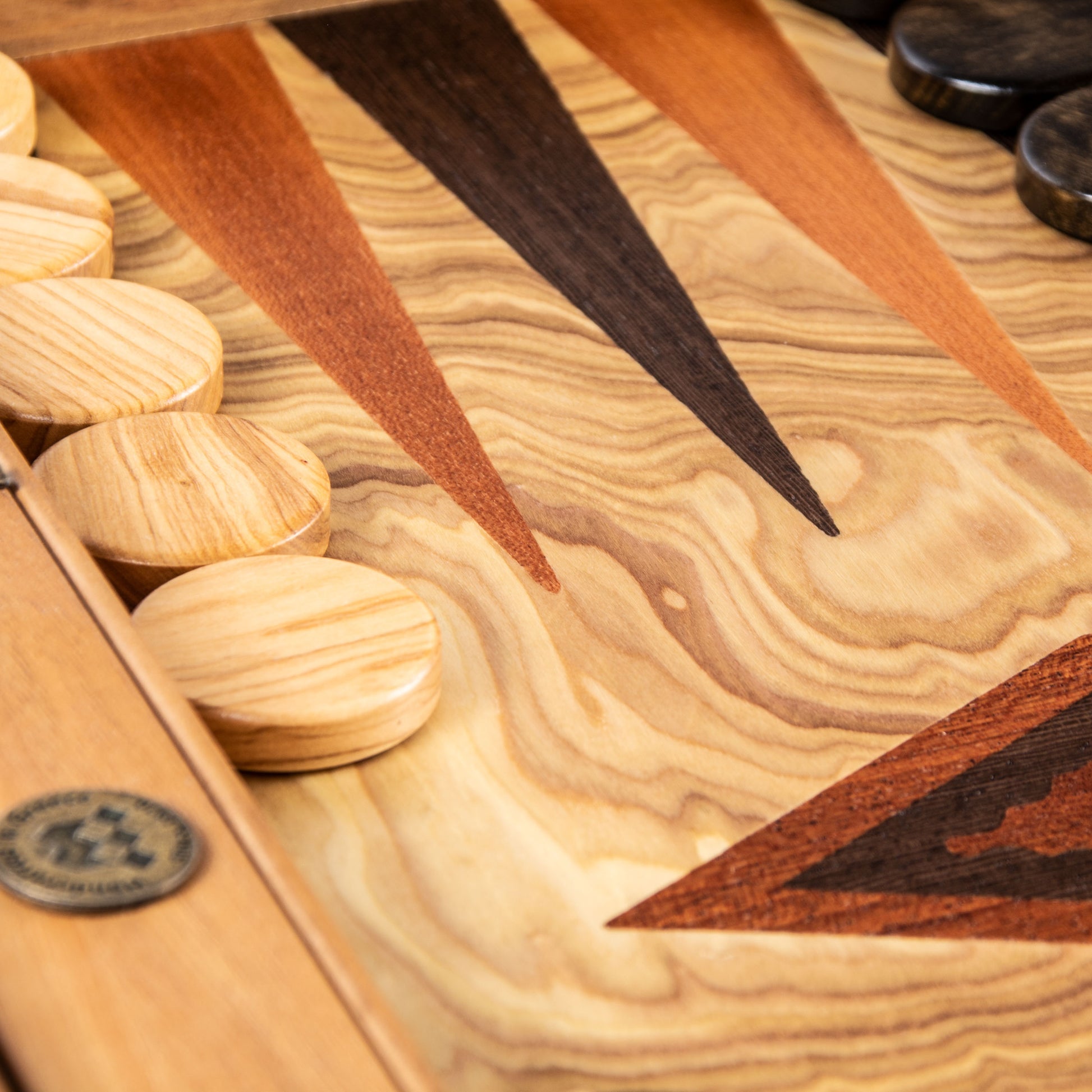 Premium Handcrafted Olive Burl Backgammon Set with Olive Wood Checkers