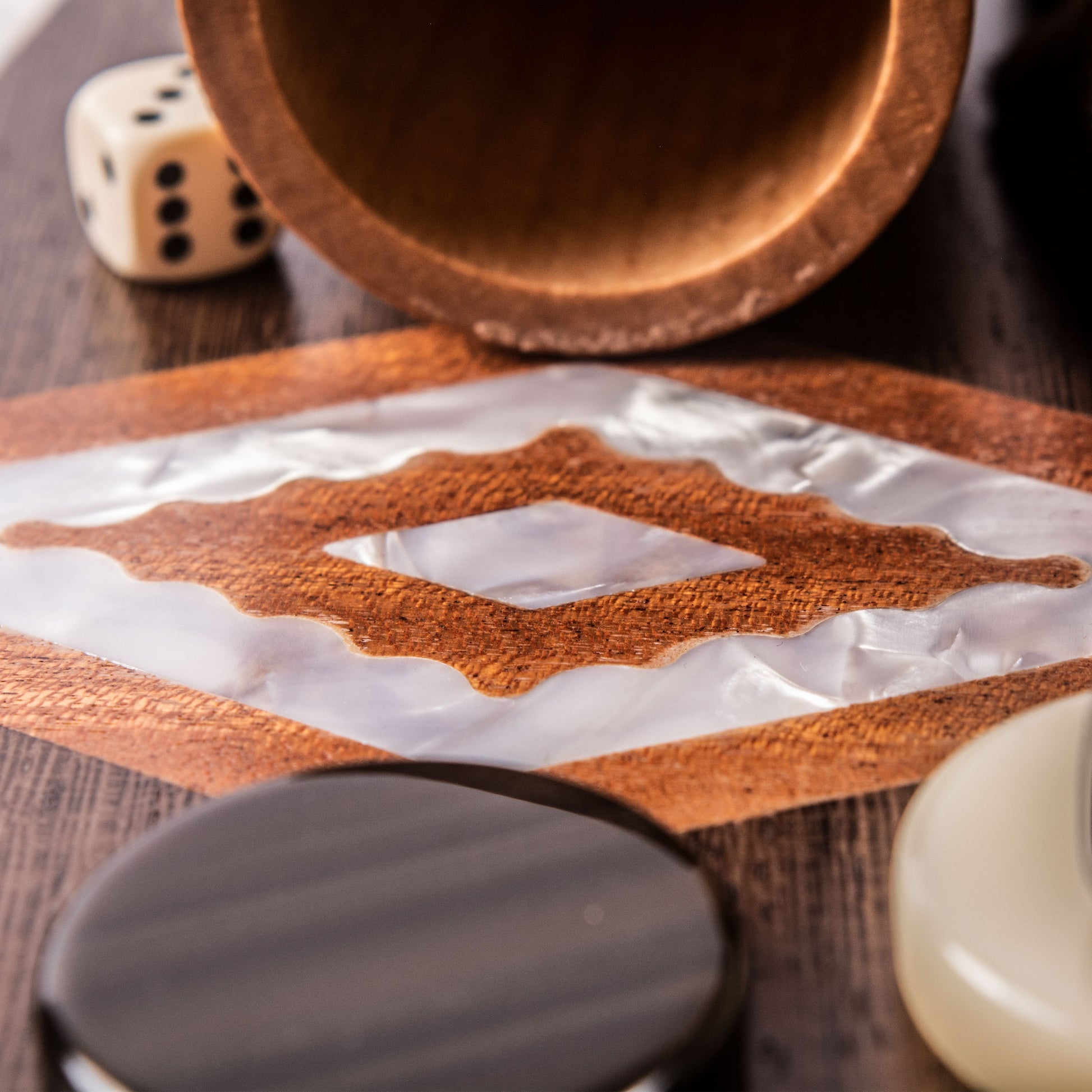 Premium Handcrafted Natural Burl Backgammon with Pearl Elements