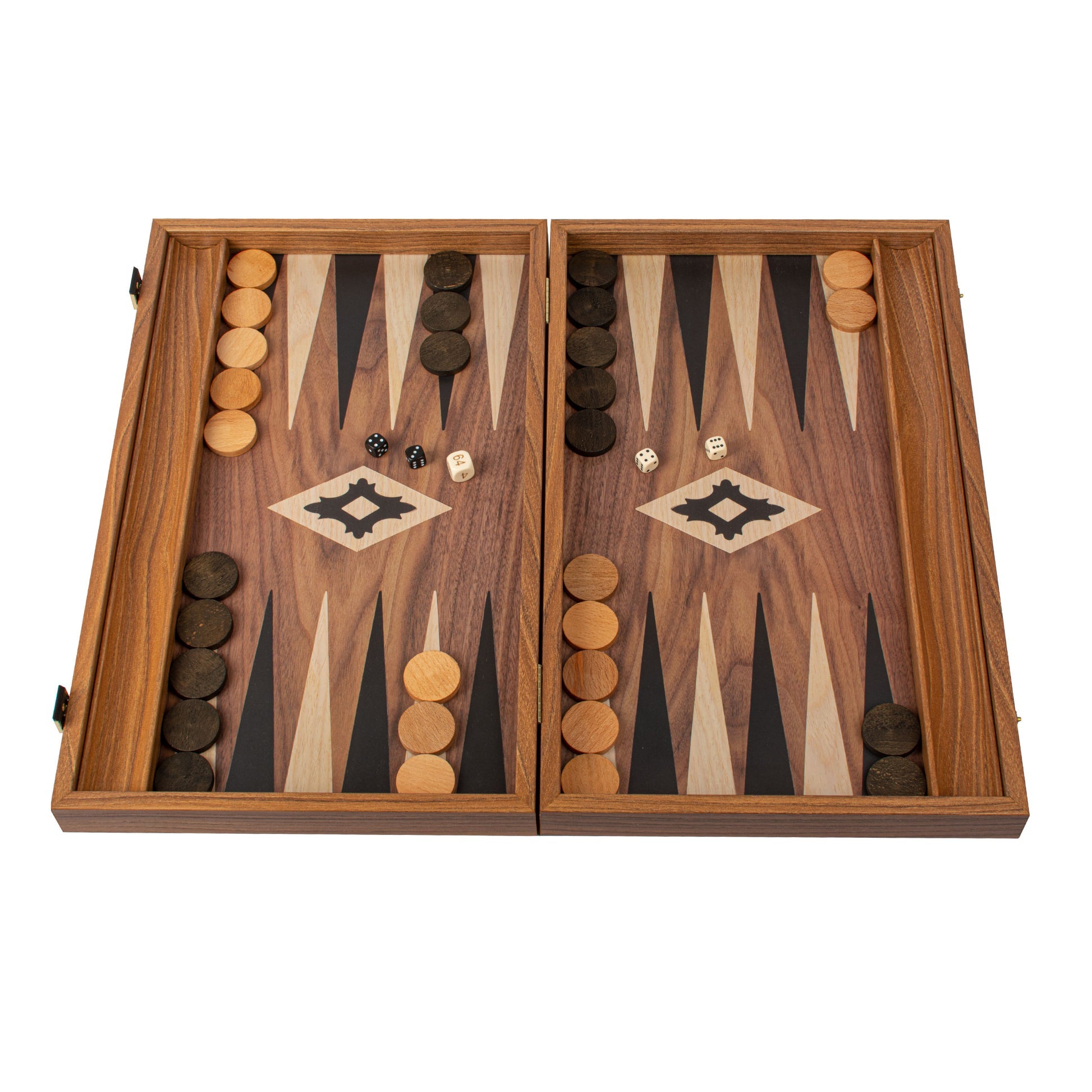 Handcrafted Walnut Replica Wood Backgammon Set with Side Racks