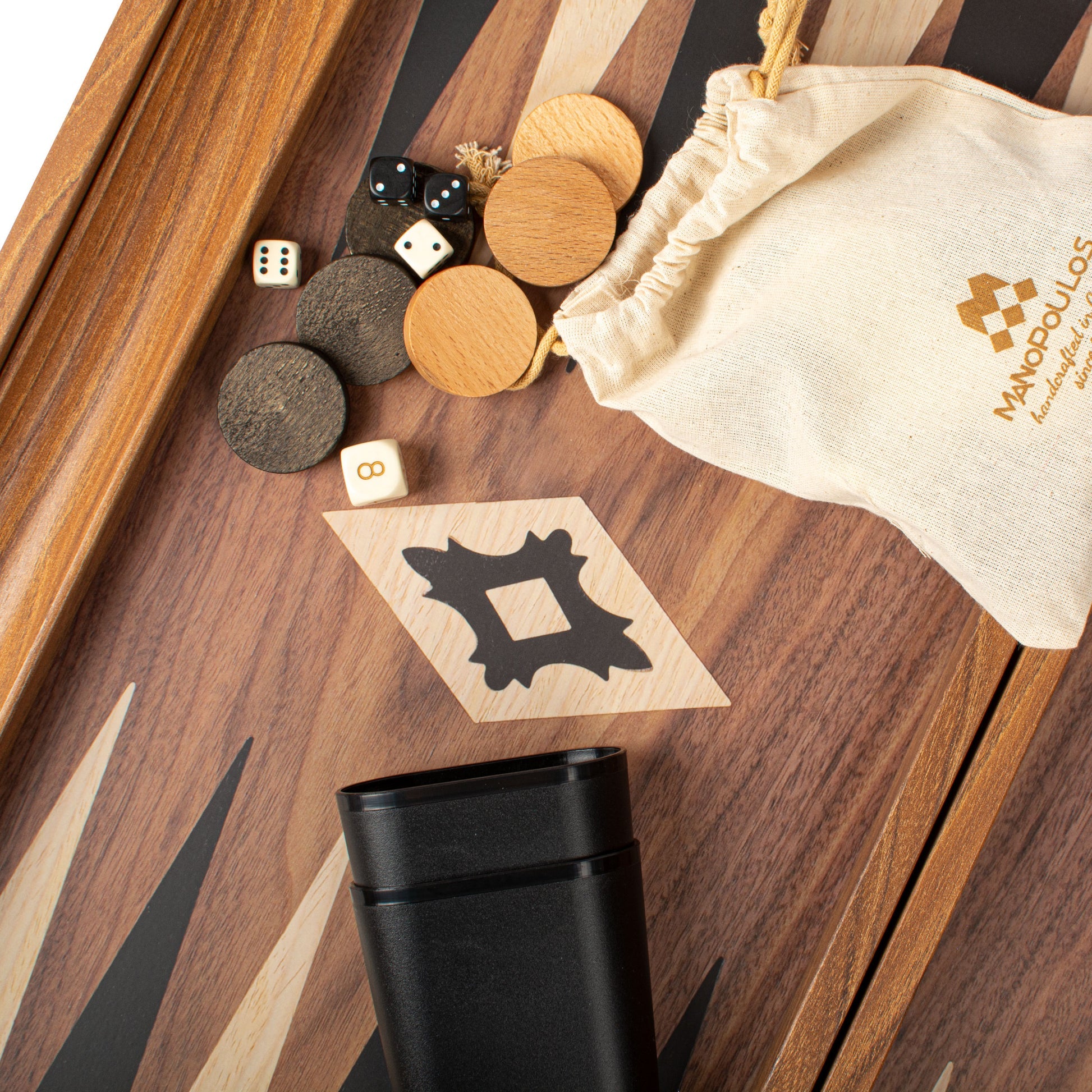 Handcrafted Walnut Replica Wood Backgammon Set with Side Racks