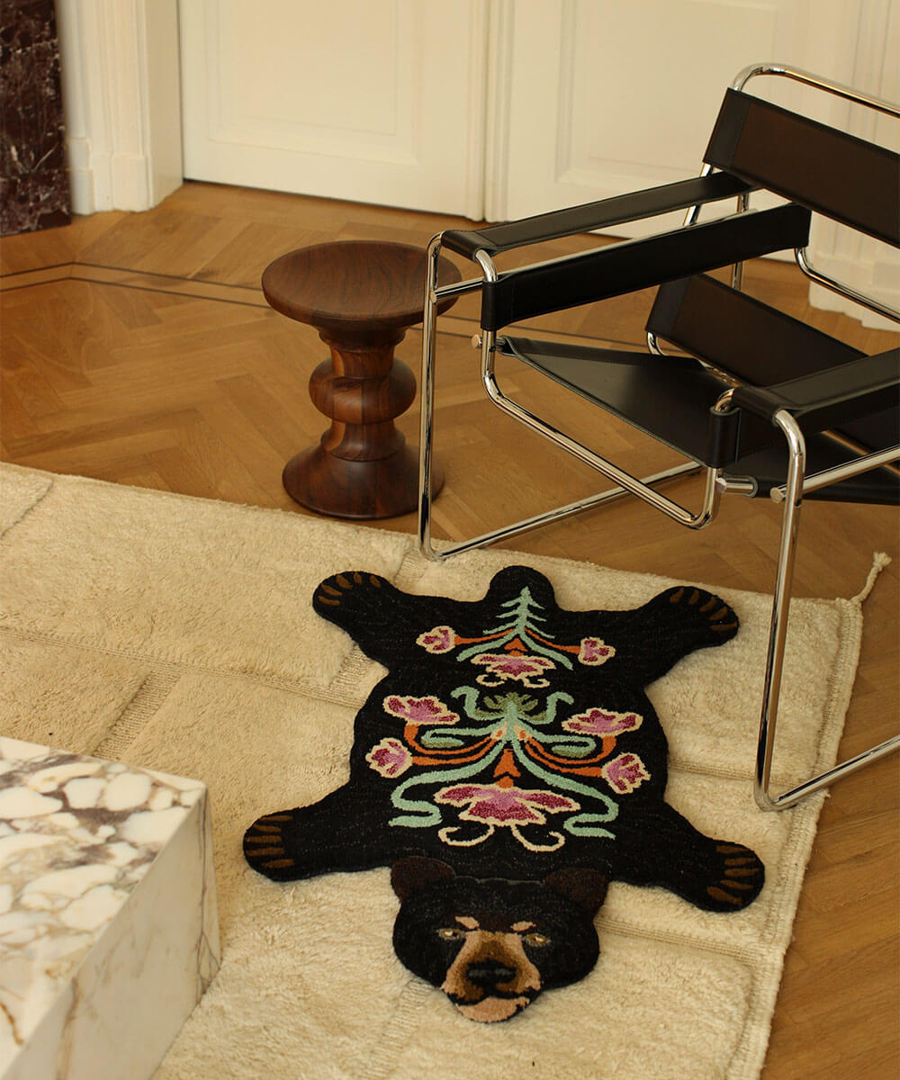Hand-Tufted Blooming Black Bear Rug
