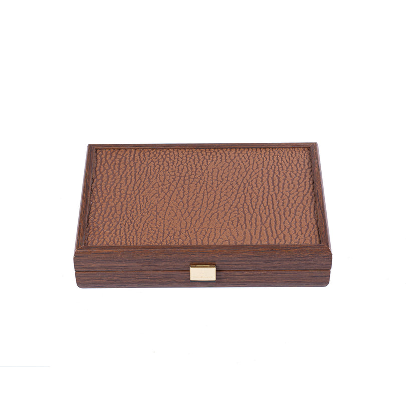 Premium Dominoes Set in Caramel Leatherette with Wooden Case