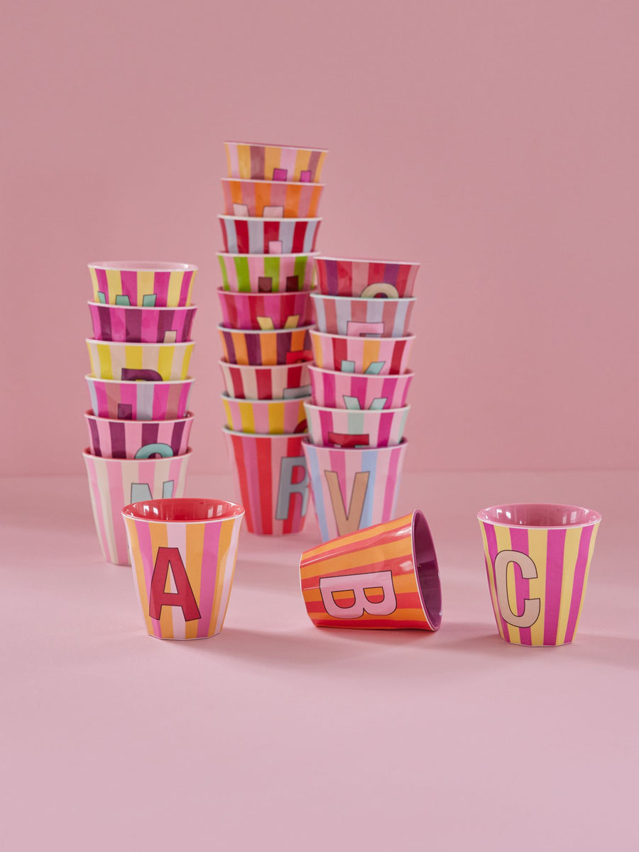 Alphabet Melamine Cups (Pink Stripes)