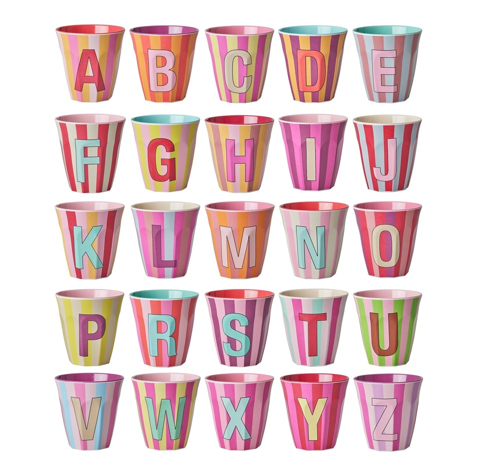 Alphabet Melamine Cups (Pink Stripes)
