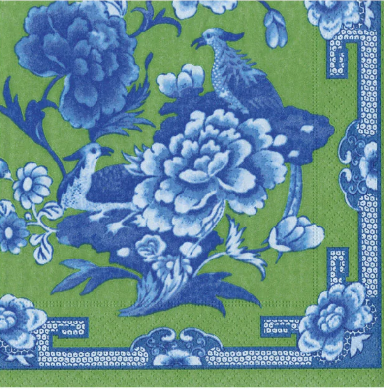Caspari Green & Blue Plate Paper Cocktail Napkin 20pcs