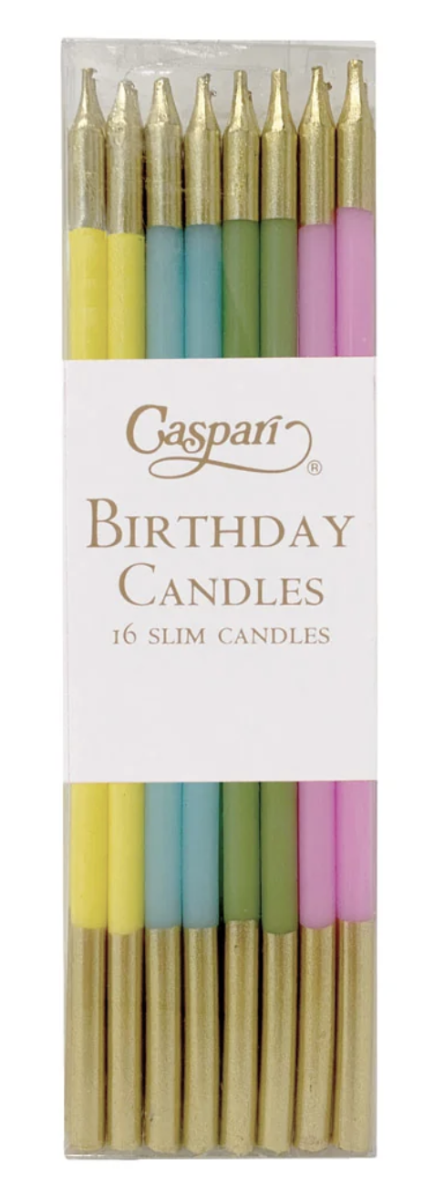 Caspari Birthday Slims Candles (Pack of 16 pcs) Mixed Colors