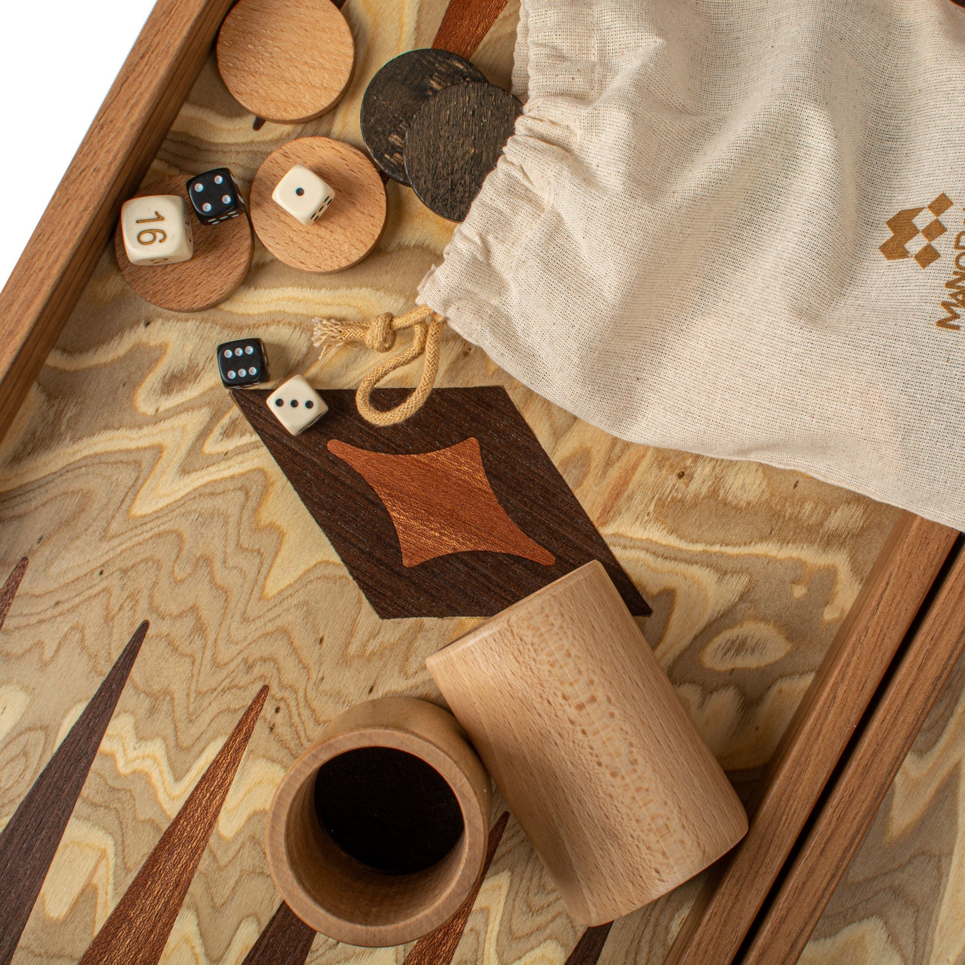 Premium Handcrafted Olive Burl Backgammon Set with Olive Wood Checkers