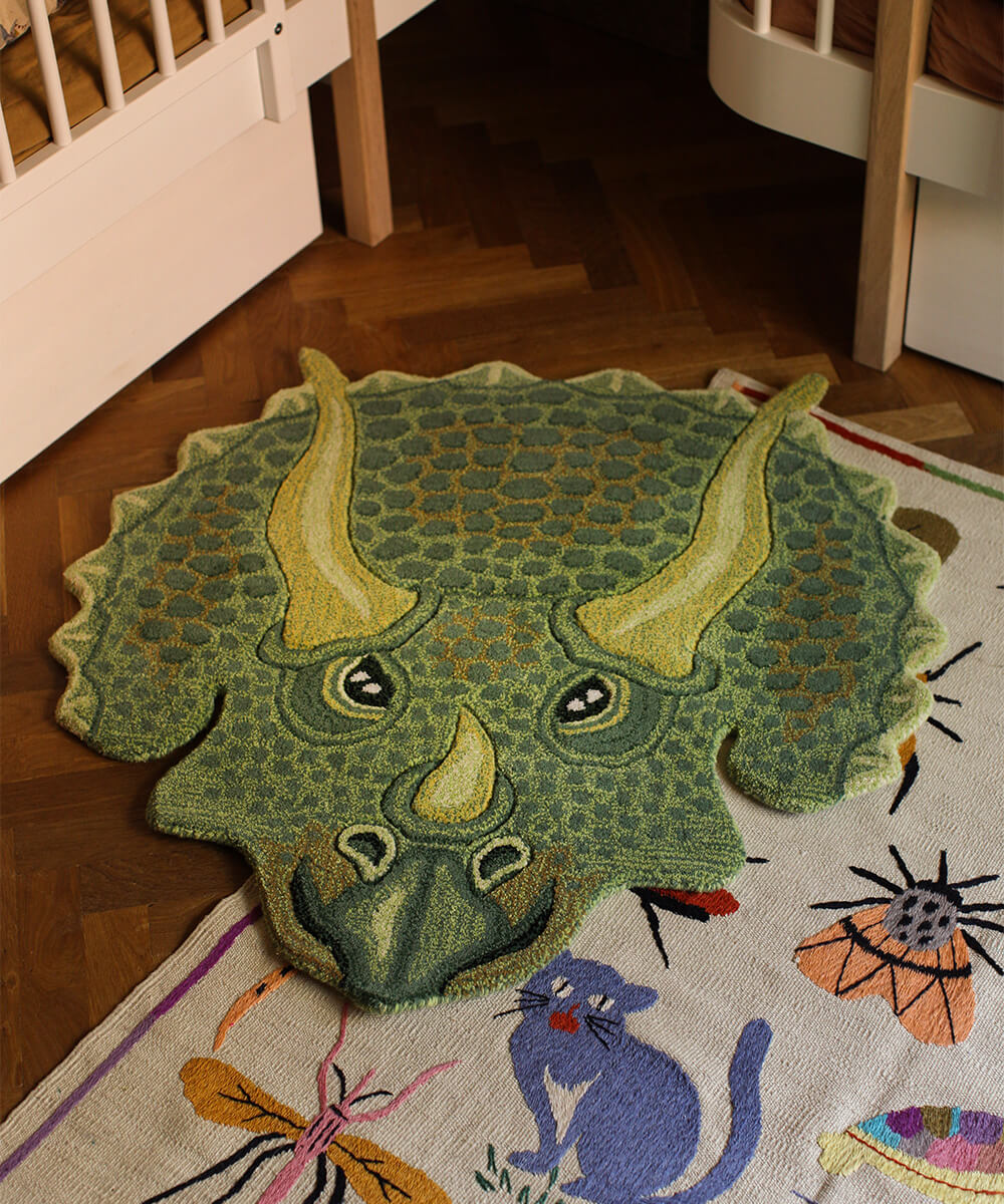 Hand-Tufted Triceratop Head Rug