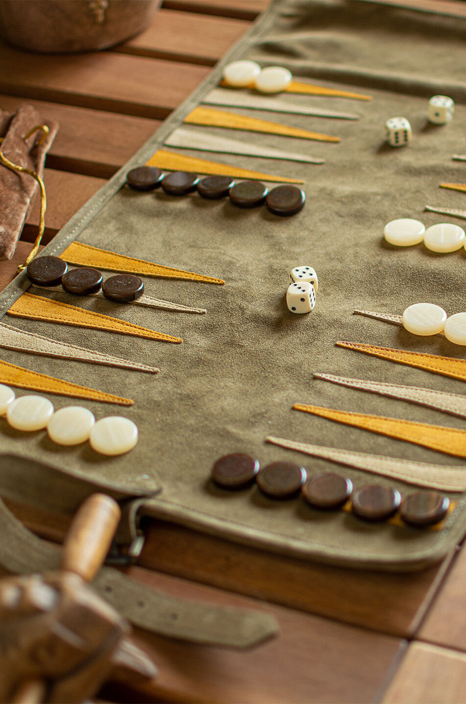 Premium Handcrafted Suede Roll-Up Backgammon Set