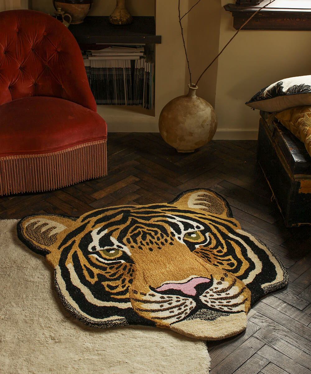 Hand-Tufted Rajah Tiger Head Rug