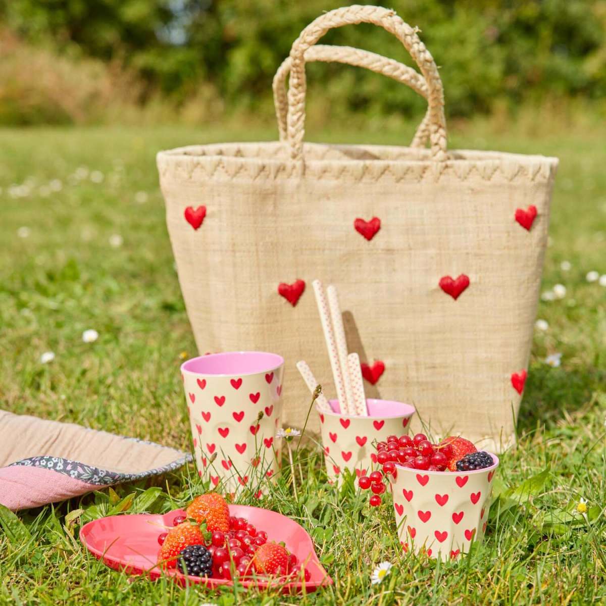 Darling Hearts Raffia Bag