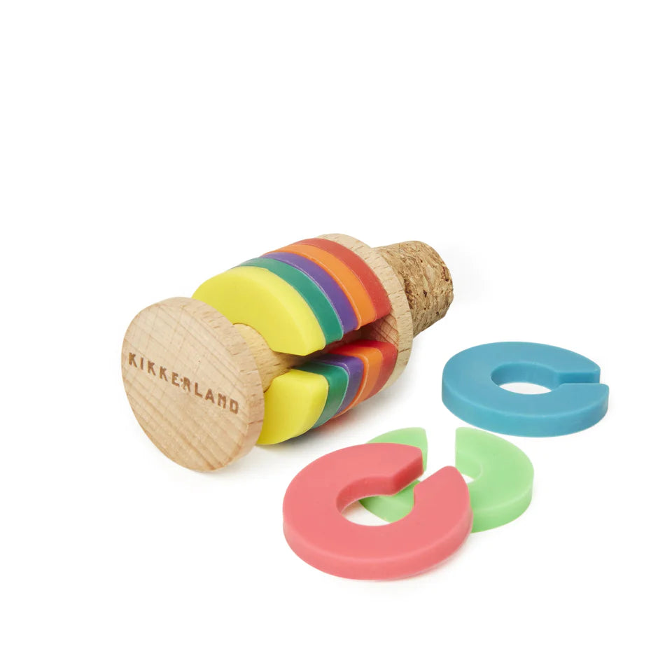 Rainbow Wine Rings & Stopper (Set of 8)