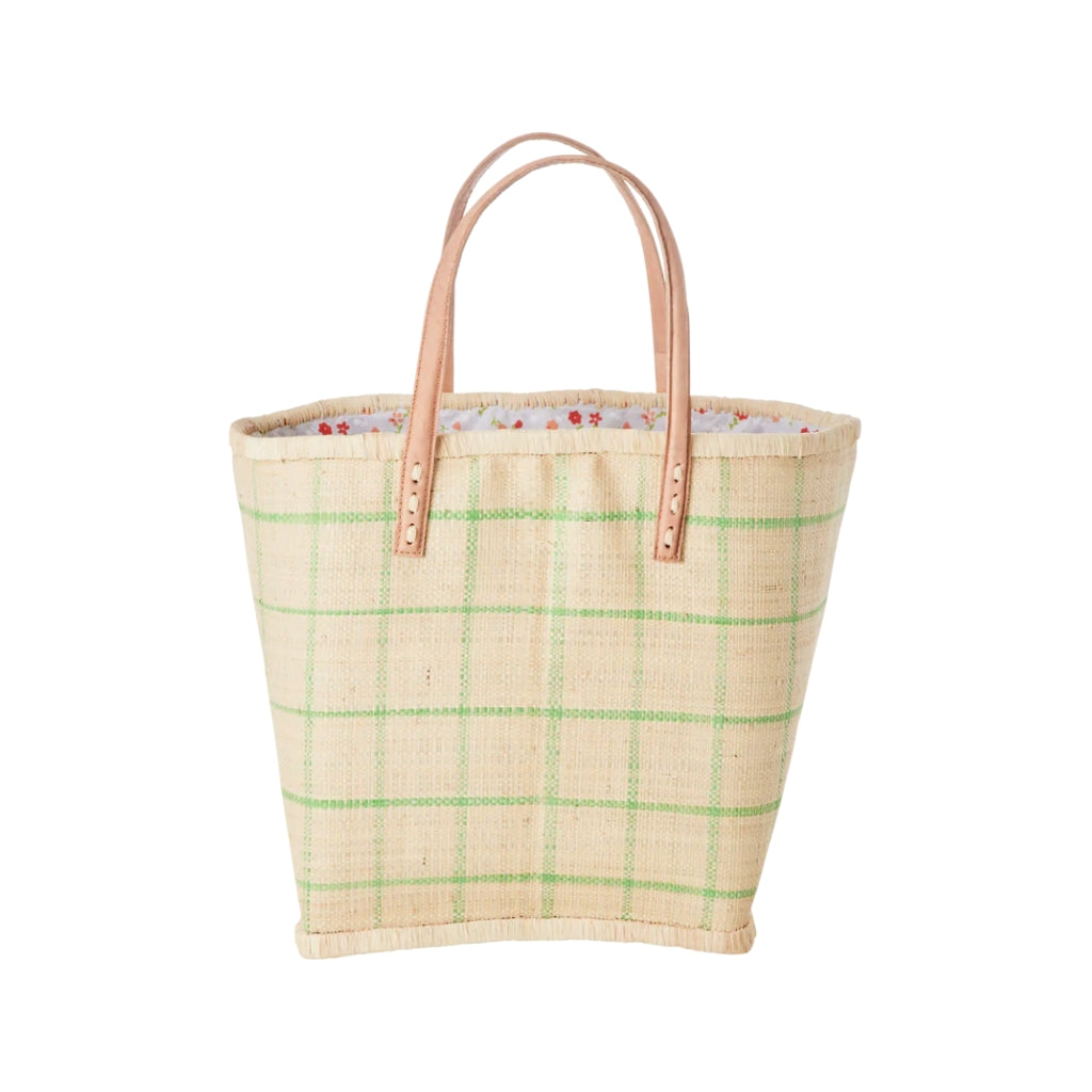 Green Checker Raffia Bag