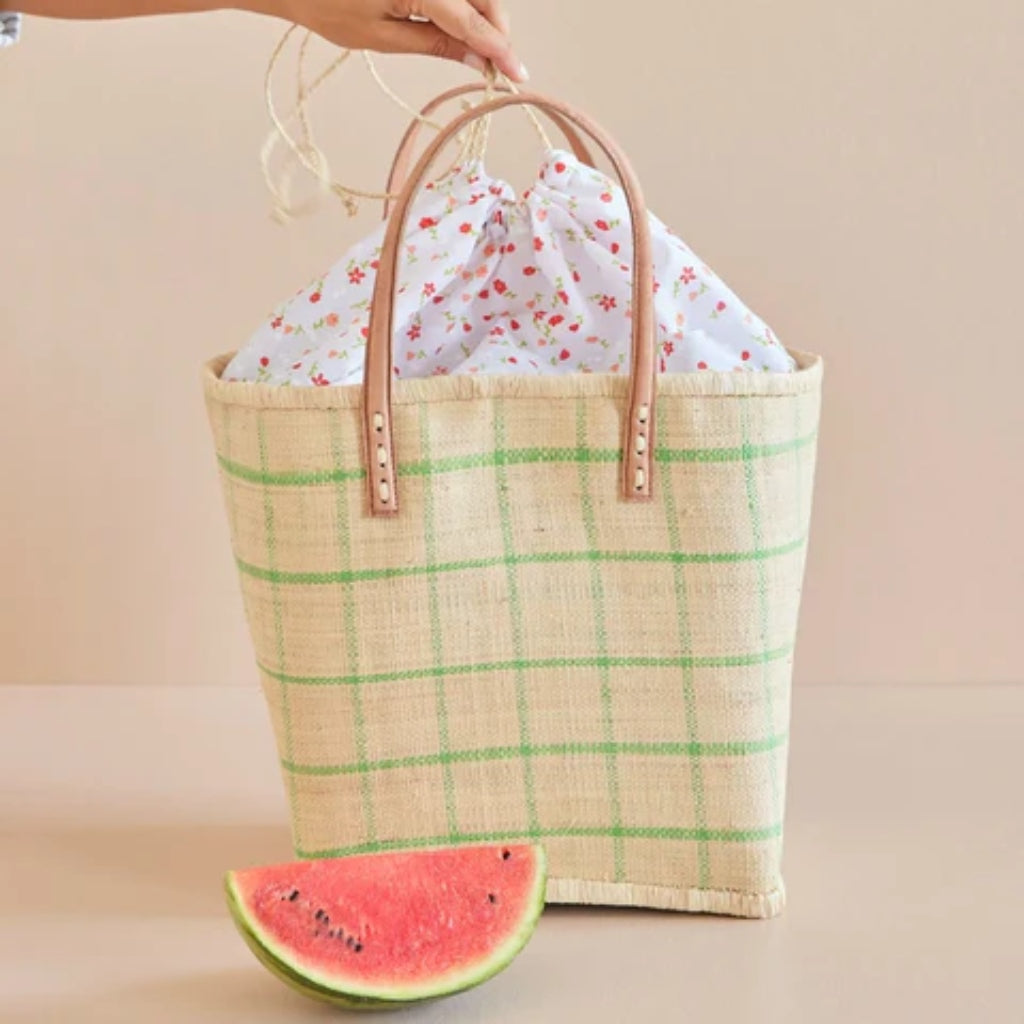 Green Checker Raffia Bag