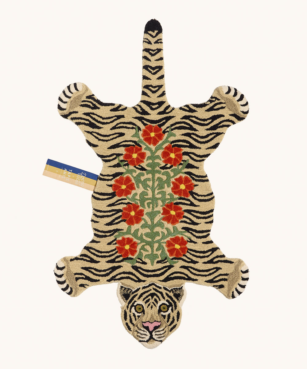 Hand-Tufted Floral White Tiger Rug