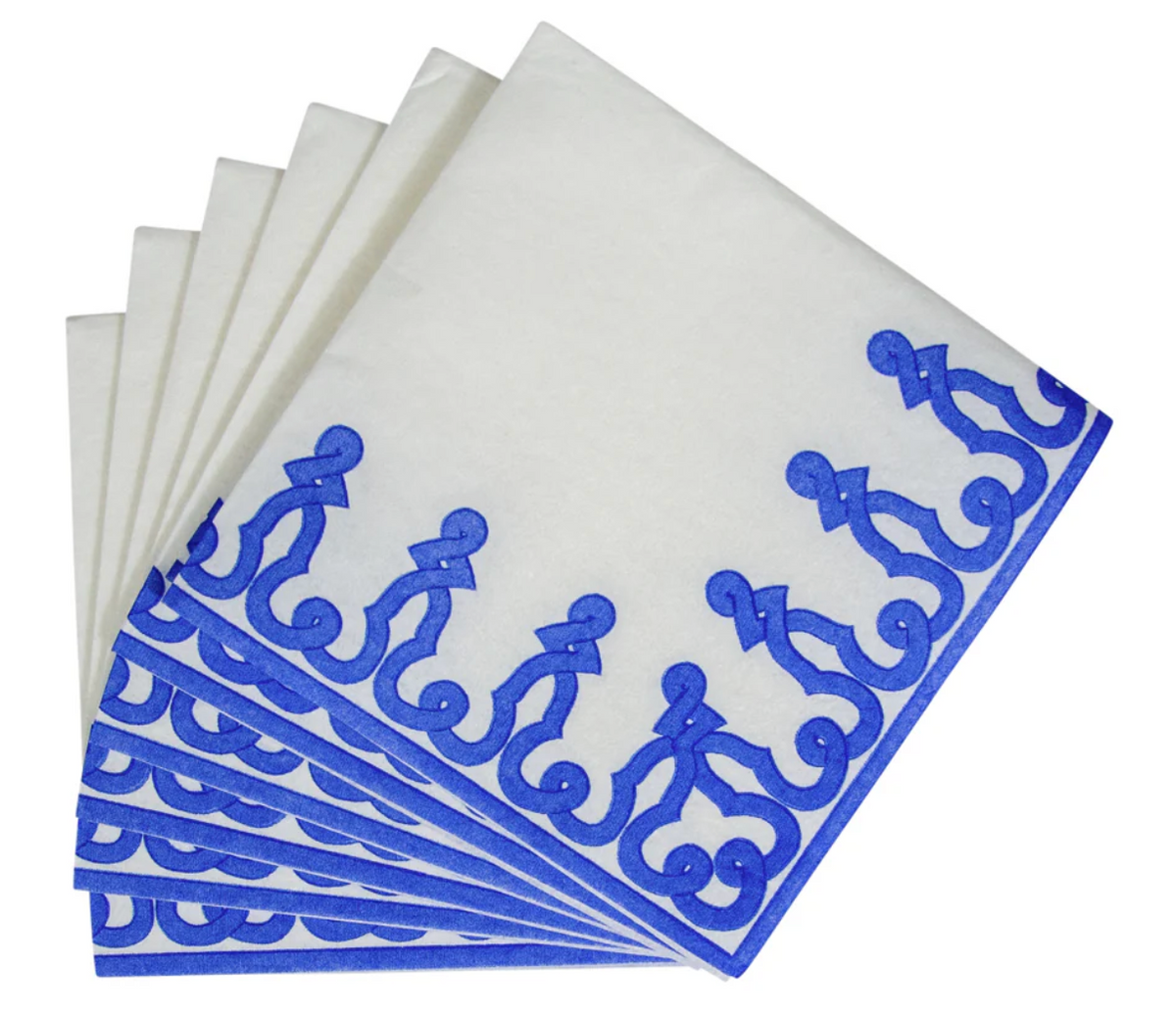 Caspari Airlaid Dessin Passementerie Riviera Blue Paper Napkins