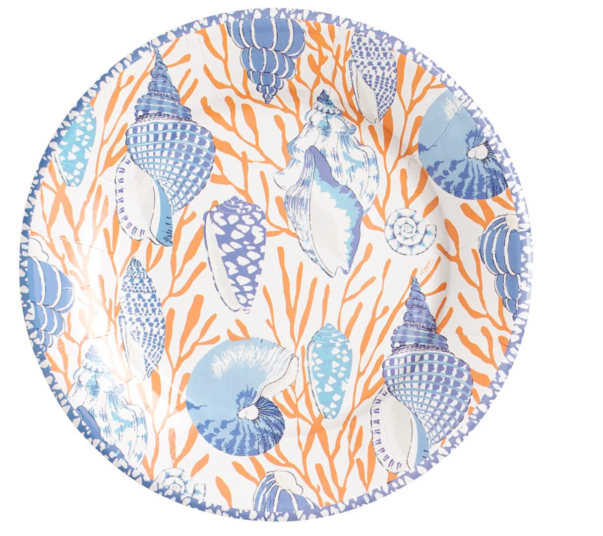 Caspari Shell Toile-Coral/Blue Plates (pack of 8)
