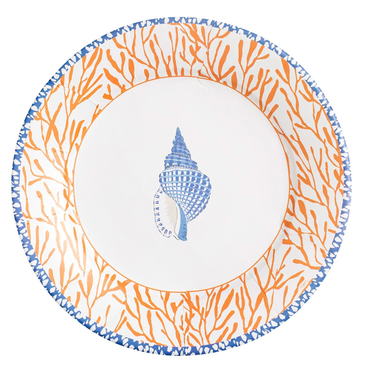 Caspari Shell Toile-Coral/Blue Plates (pack of 8)