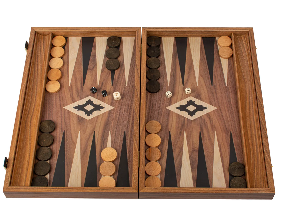 Manopoulos Handcrafted Walnut Replica Wood Backgammon Set with Side Racks