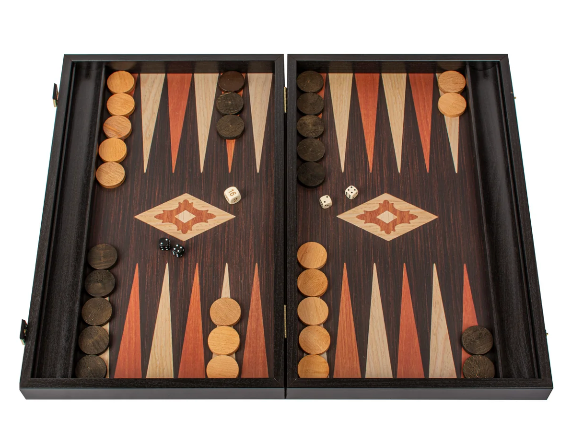 Manopoulos Handcrafted Wenge Replica Wood Backgammon Set with Side Racks - Classic Design and Quality Materials
