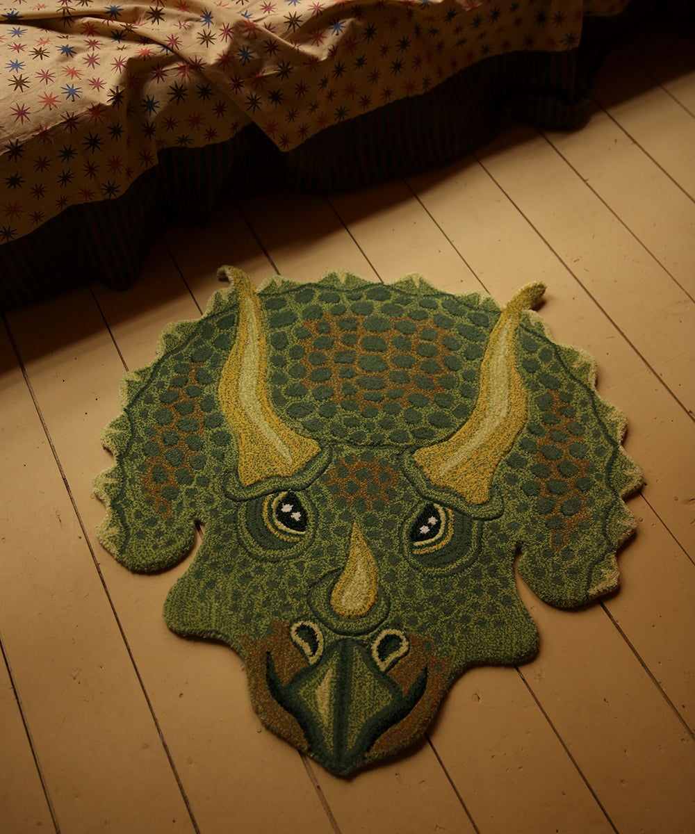 Hand-Tufted Triceratop Head Rug