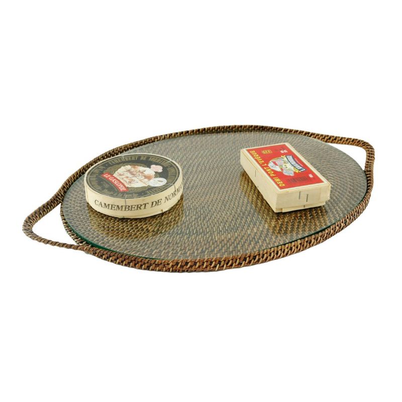 Rattan & Glass Cheese Platter