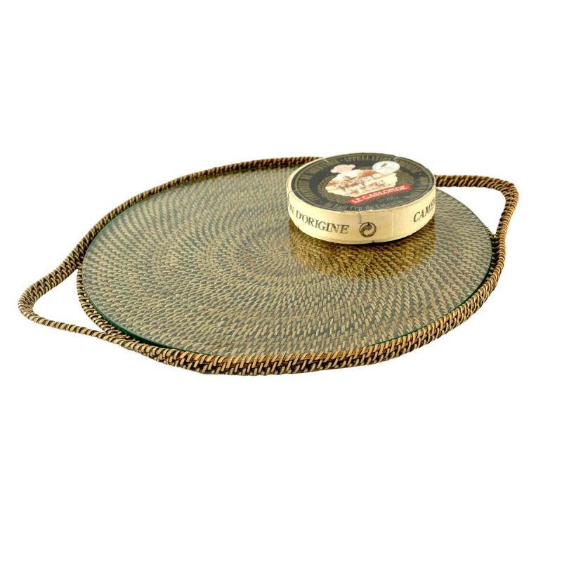 Rattan & Glass Cheese Platter