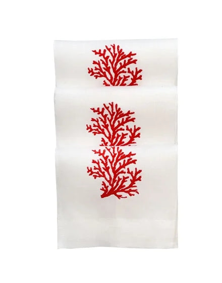 Embroidered Linen Coral Napkin (Set of 4)