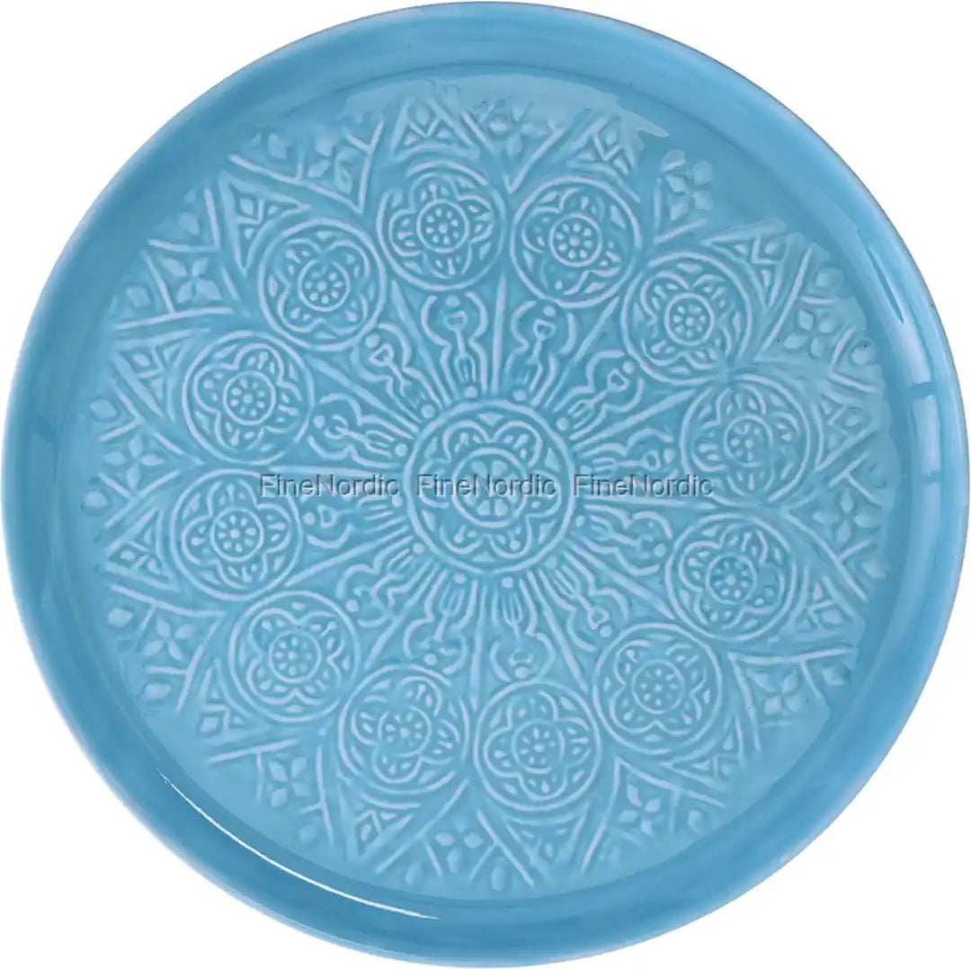 Rice Round Metal Tray - Embossed Details